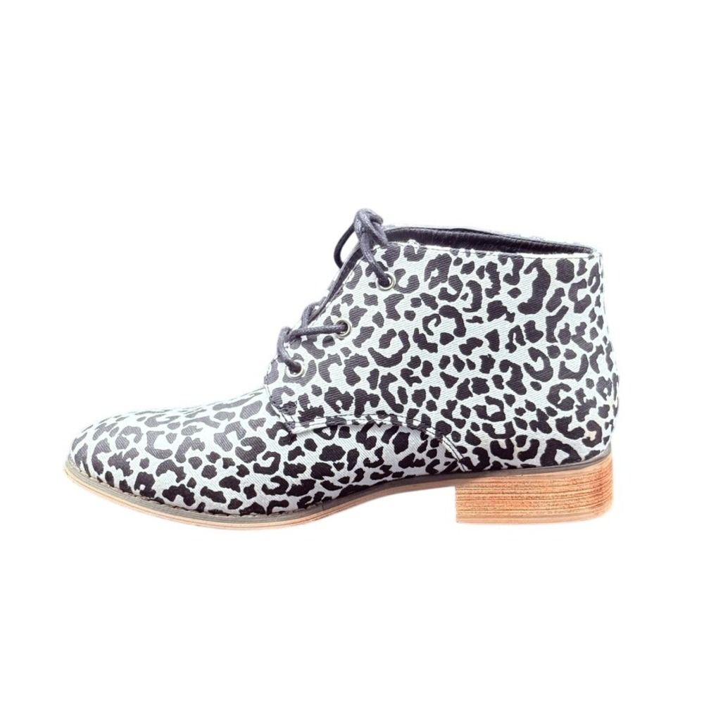 Black‎ White Leopard Print Ankle Boots Lace Up Low Heel Women's Fashion